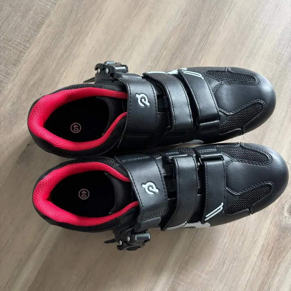 Peloton Cycling Shoes Size 40 - Women Size 9 - Men Size 7 With Cleats Black Red